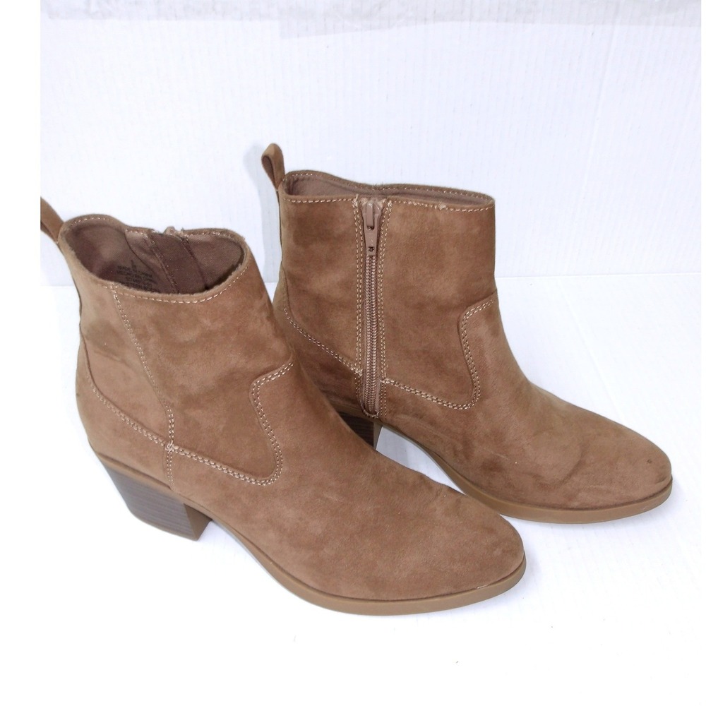 Old Navy Taupe Faux Suede Western Ankle Boots Block Heel Brown Sz 9 /#26727